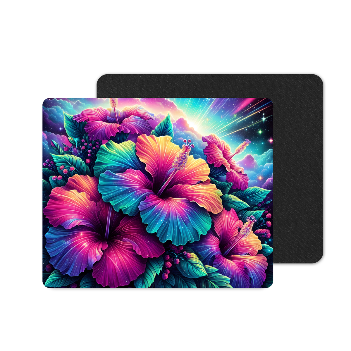 Neon Hibiscus Printed Anti-Slip Mouse Mat