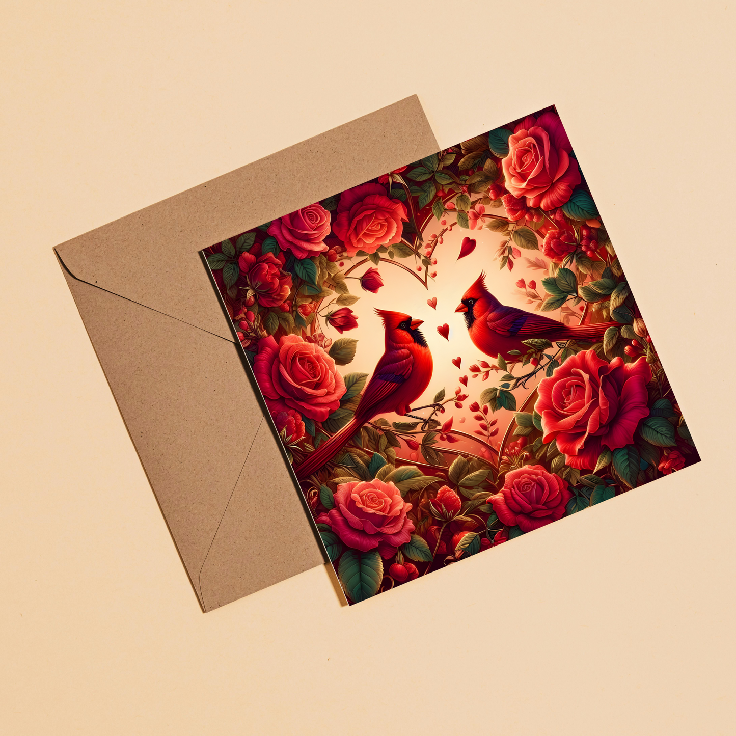 Valentines Cardinal Greeting Card –Illustrated Blank Valentines Card