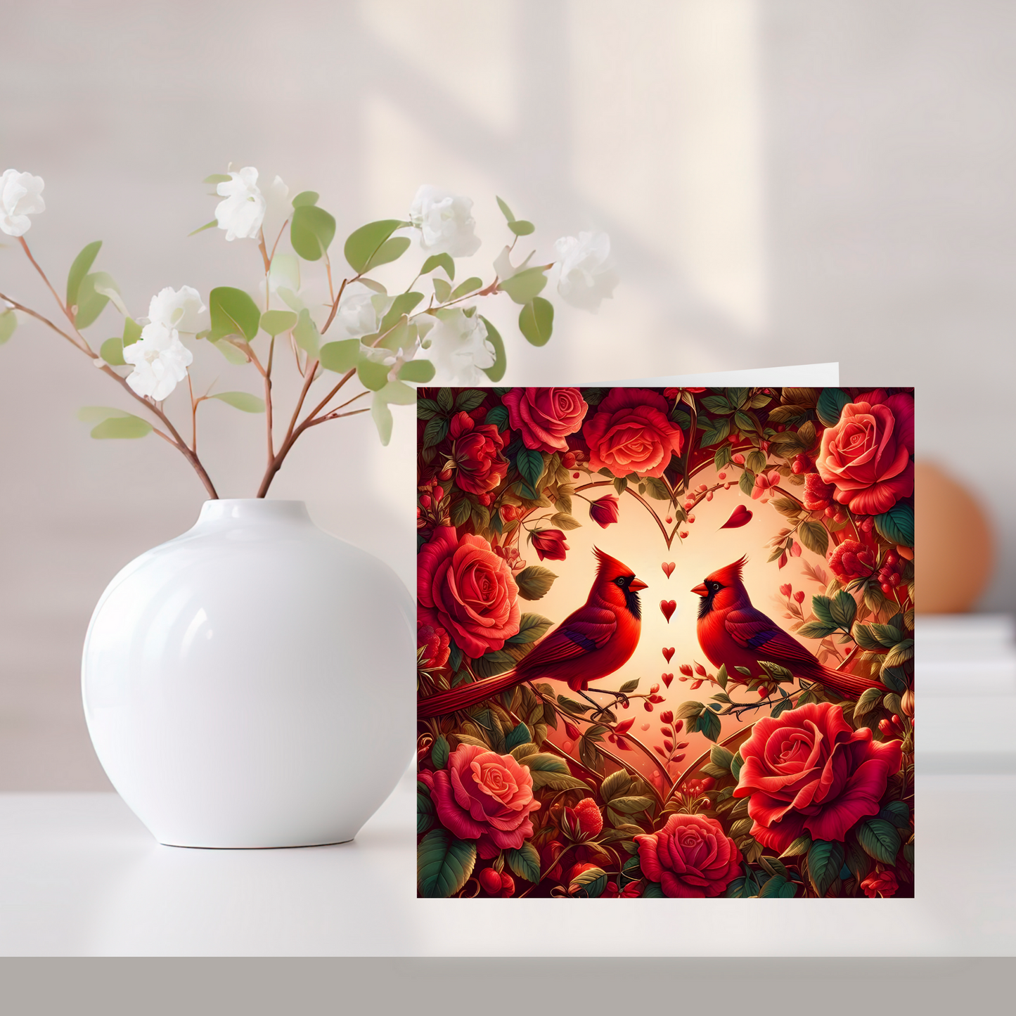 Valentines Cardinal Greeting Card –Illustrated Blank Valentines Card