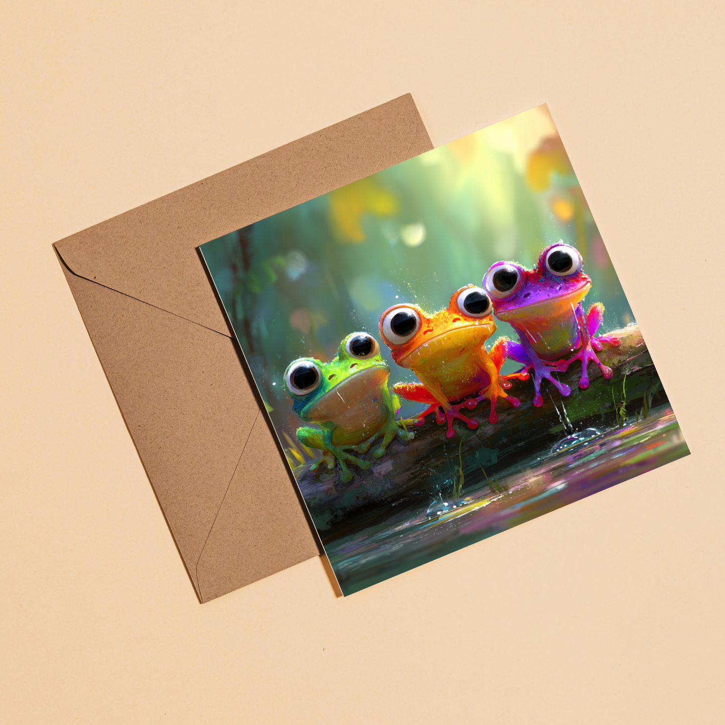 Vibrant Frogs Greeting Card –Illustrated Blank Birthday Card