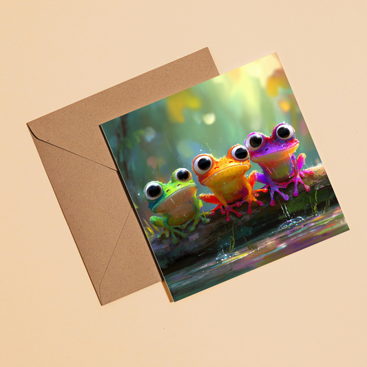 Vibrant Frogs Greeting Card –Illustrated Blank Birthday Card