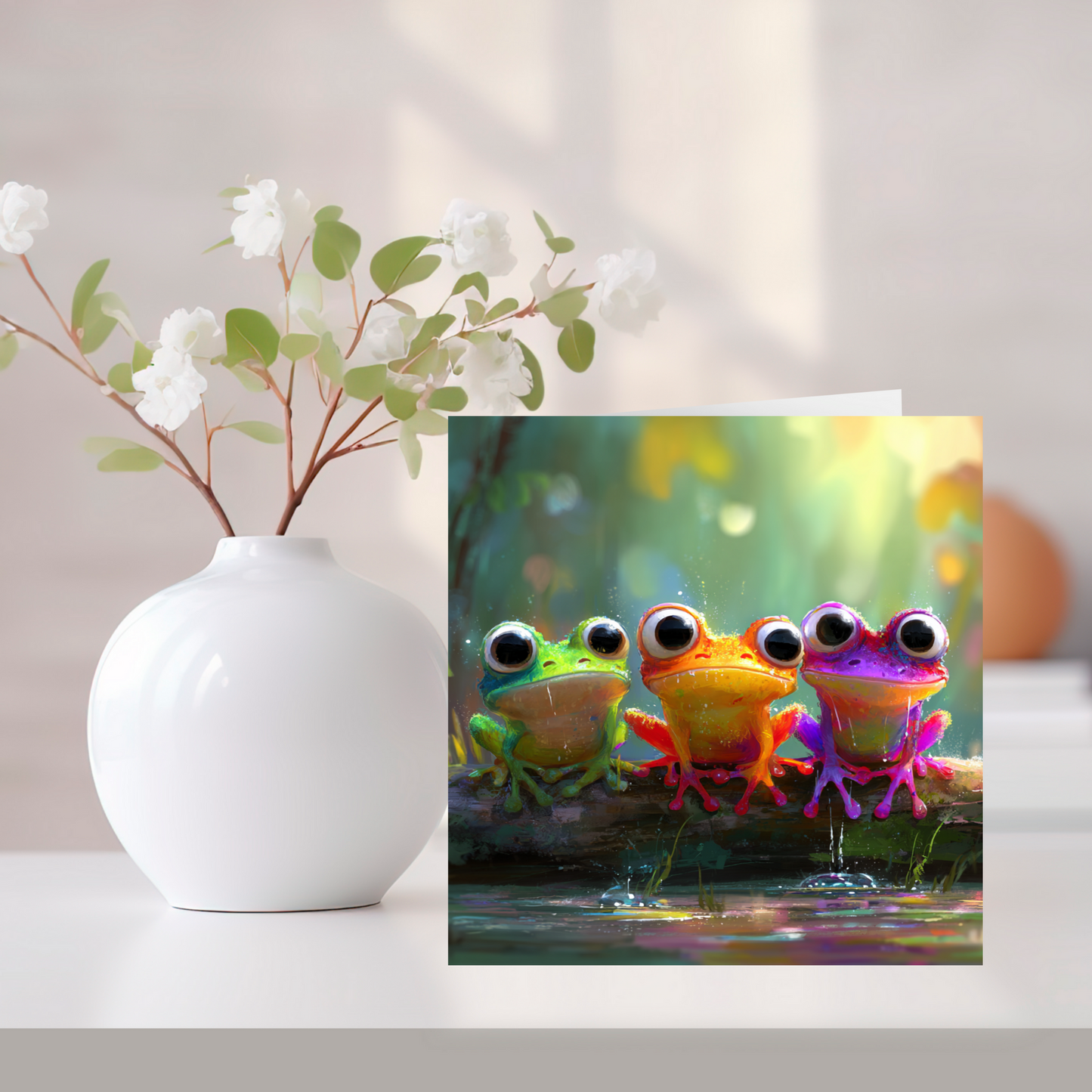 Vibrant Frogs Greeting Card –Illustrated Blank Birthday Card