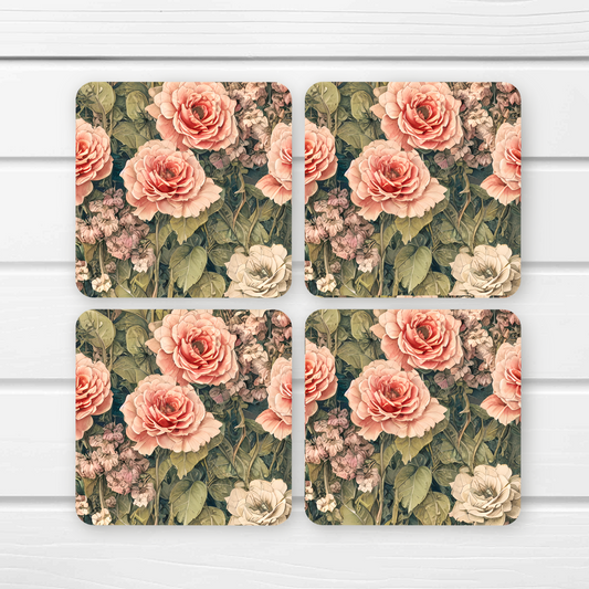 Beautifully Printed Vintage Flowers  Wooden Coasters for Stylish Home Décor