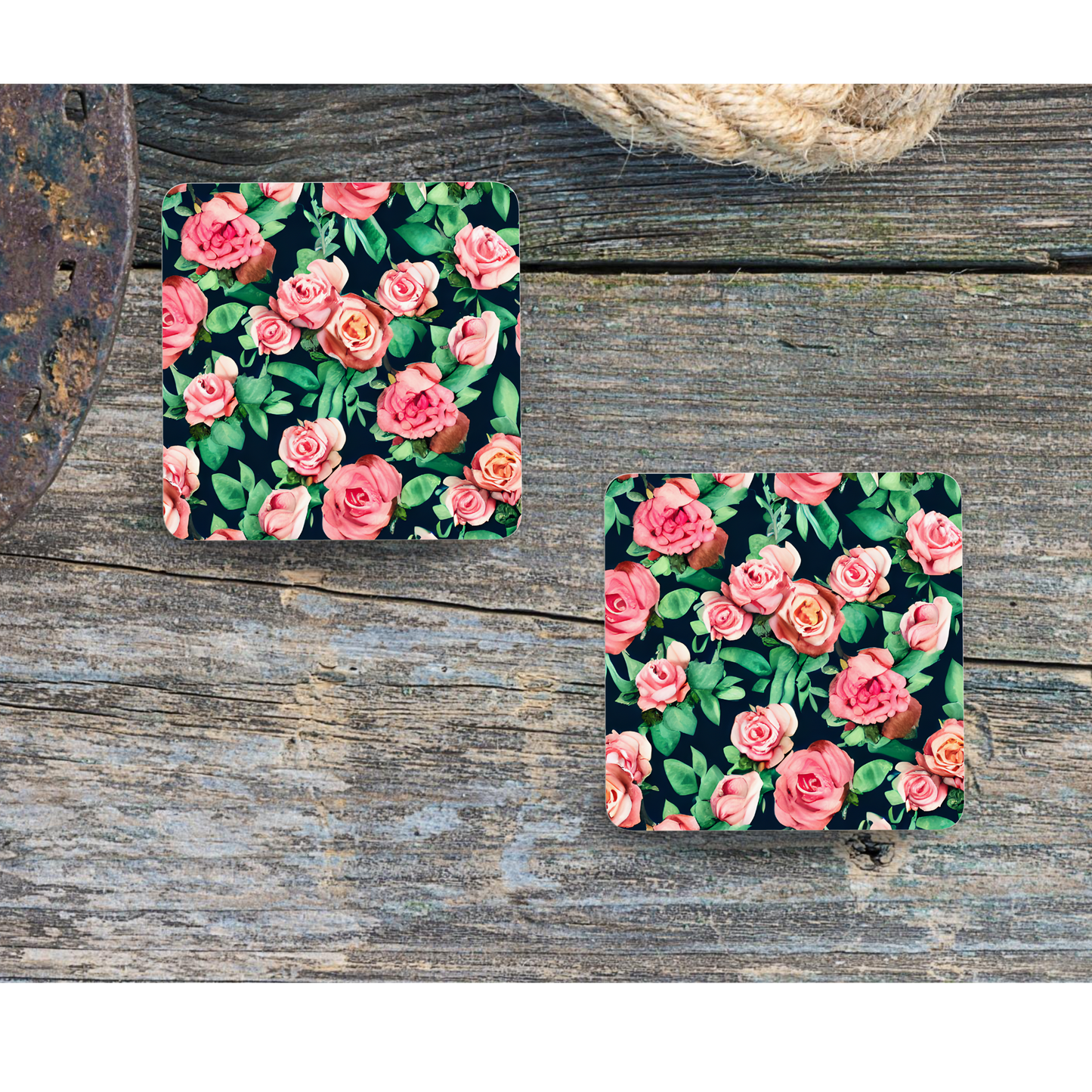 Beautifully Printed  Watercolour Roses Wooden Coasters for Stylish Home Décor