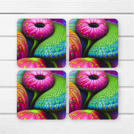 Beautifully Printed  Whimsy Flowers Wooden Coasters for Stylish Home Décor