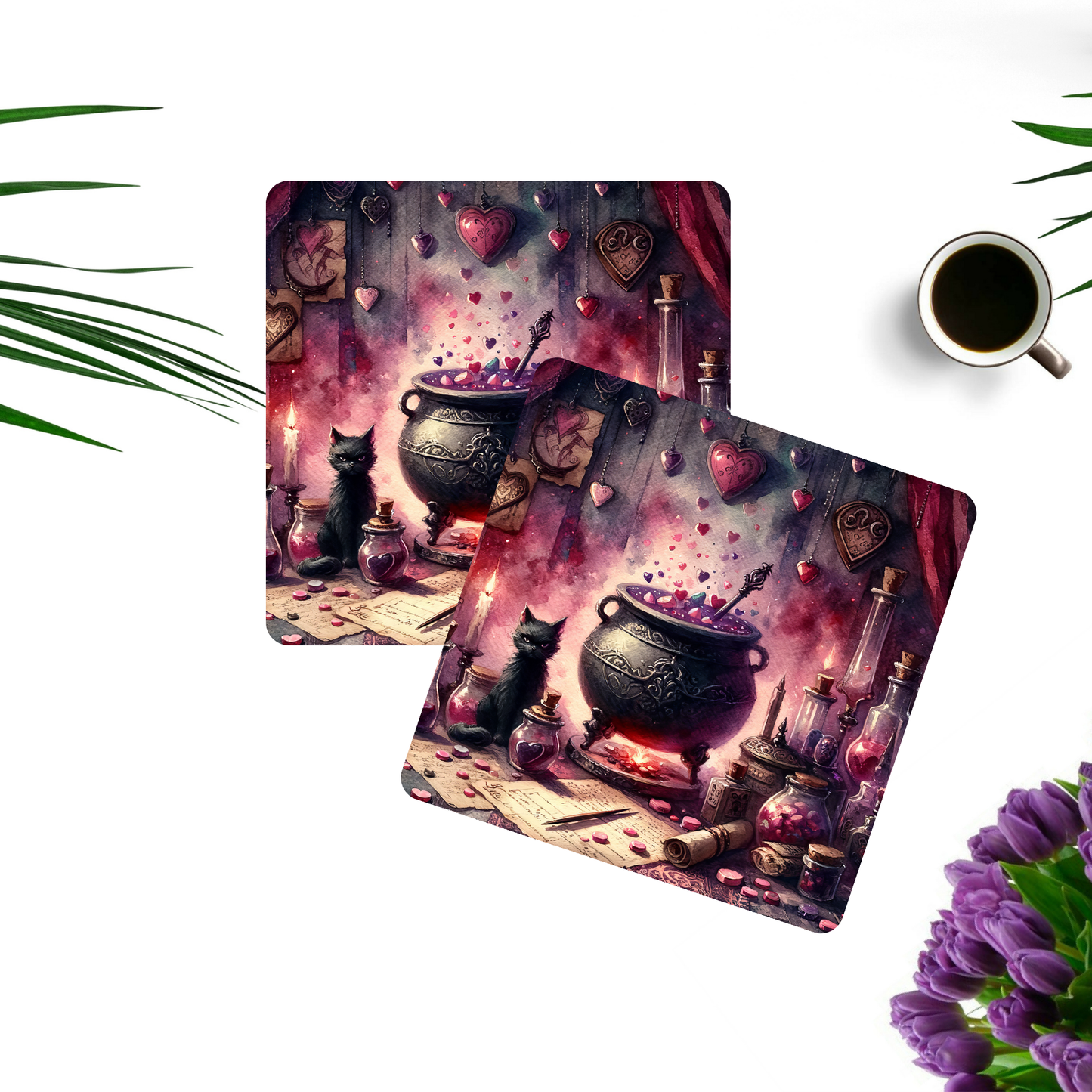 Beautifully Printed Witchy Love  Wooden Coasters for Stylish Home Décor