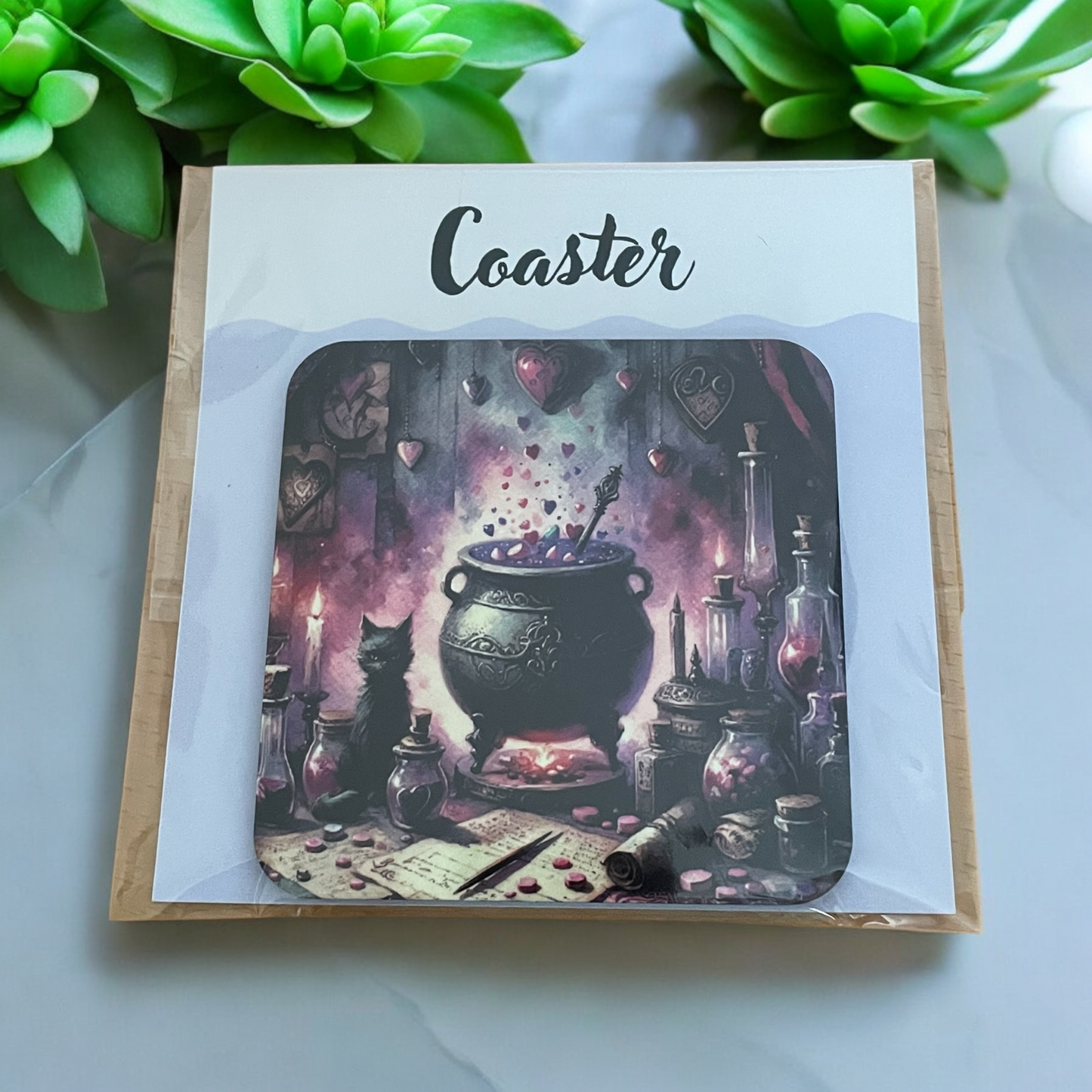 Beautifully Printed Witchy Love  Wooden Coasters for Stylish Home Décor