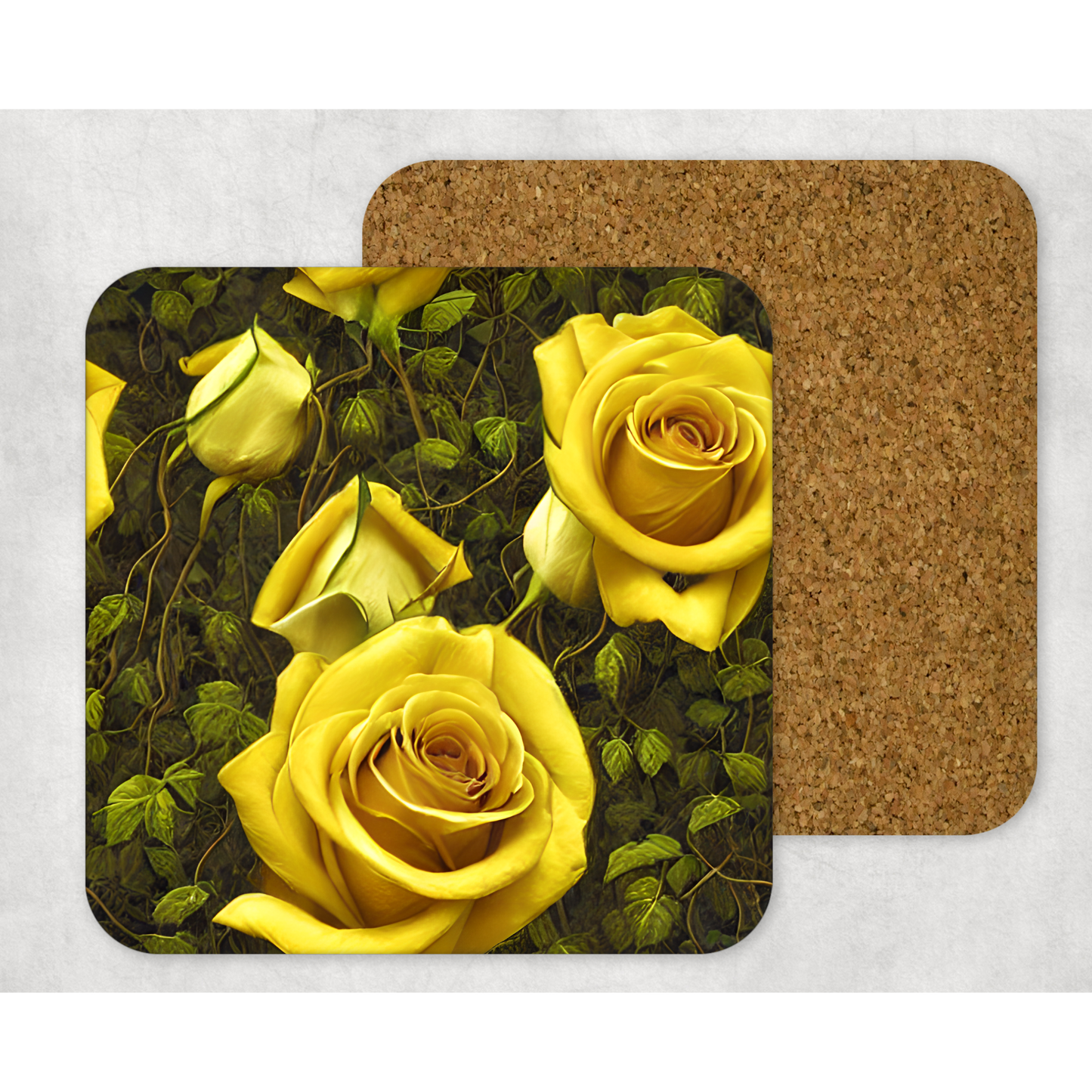 Beautifully Printed Yellow Rose Wooden Coasters for Stylish Home Décor