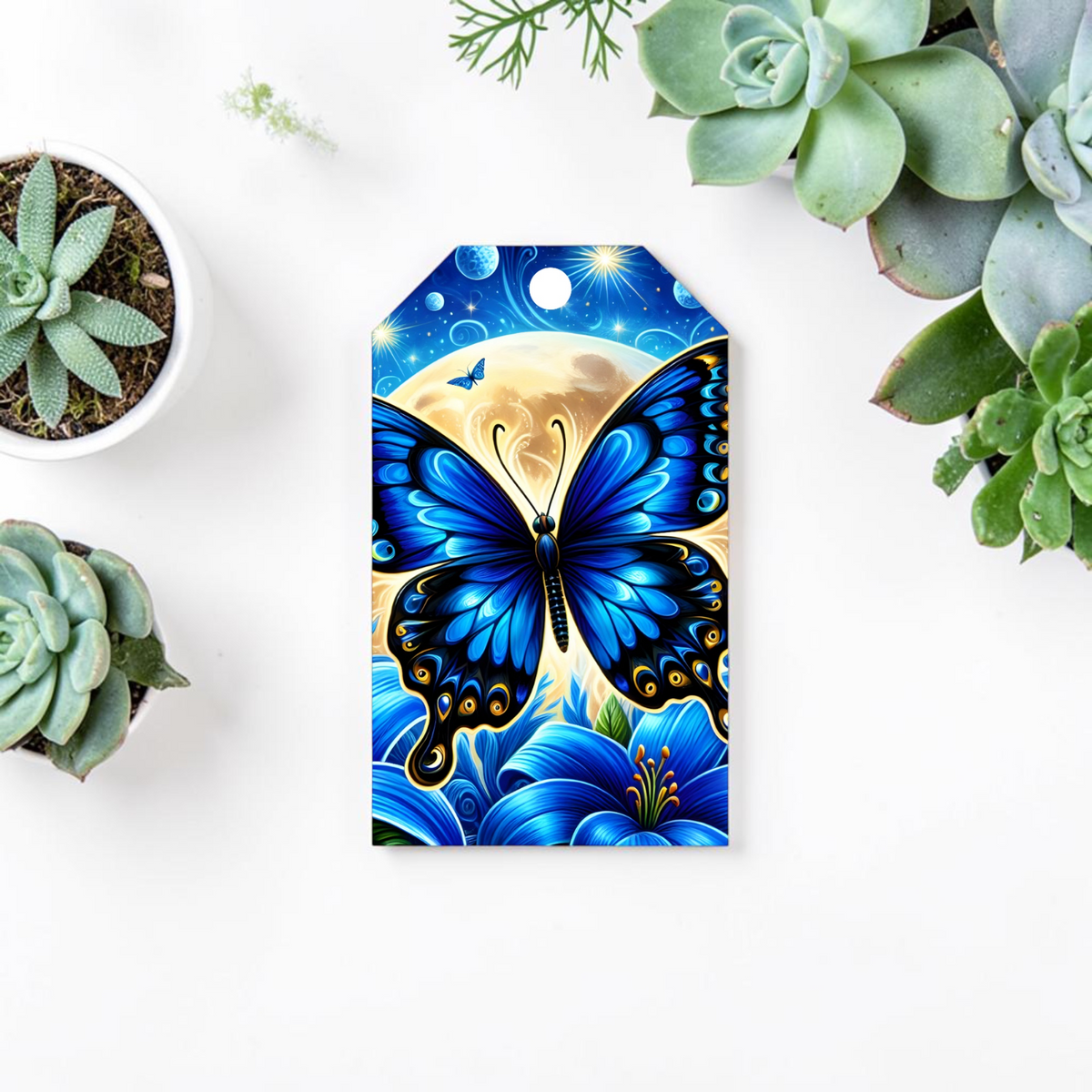 12 X  Blue Butterfly Gift Tags, Gift Wrapping, Luggage Tags, Card Making