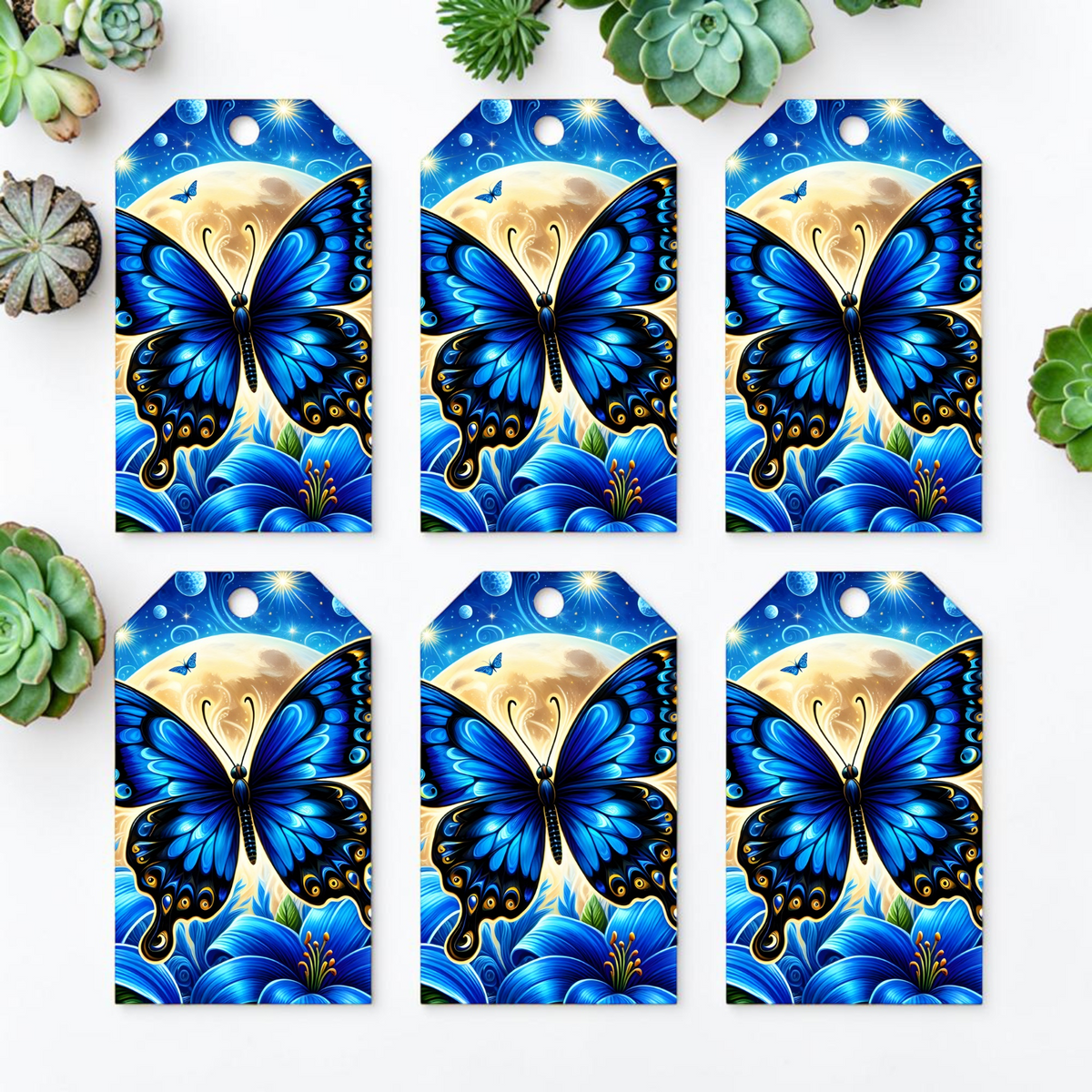 12 X  Blue Butterfly Gift Tags, Gift Wrapping, Luggage Tags, Card Making