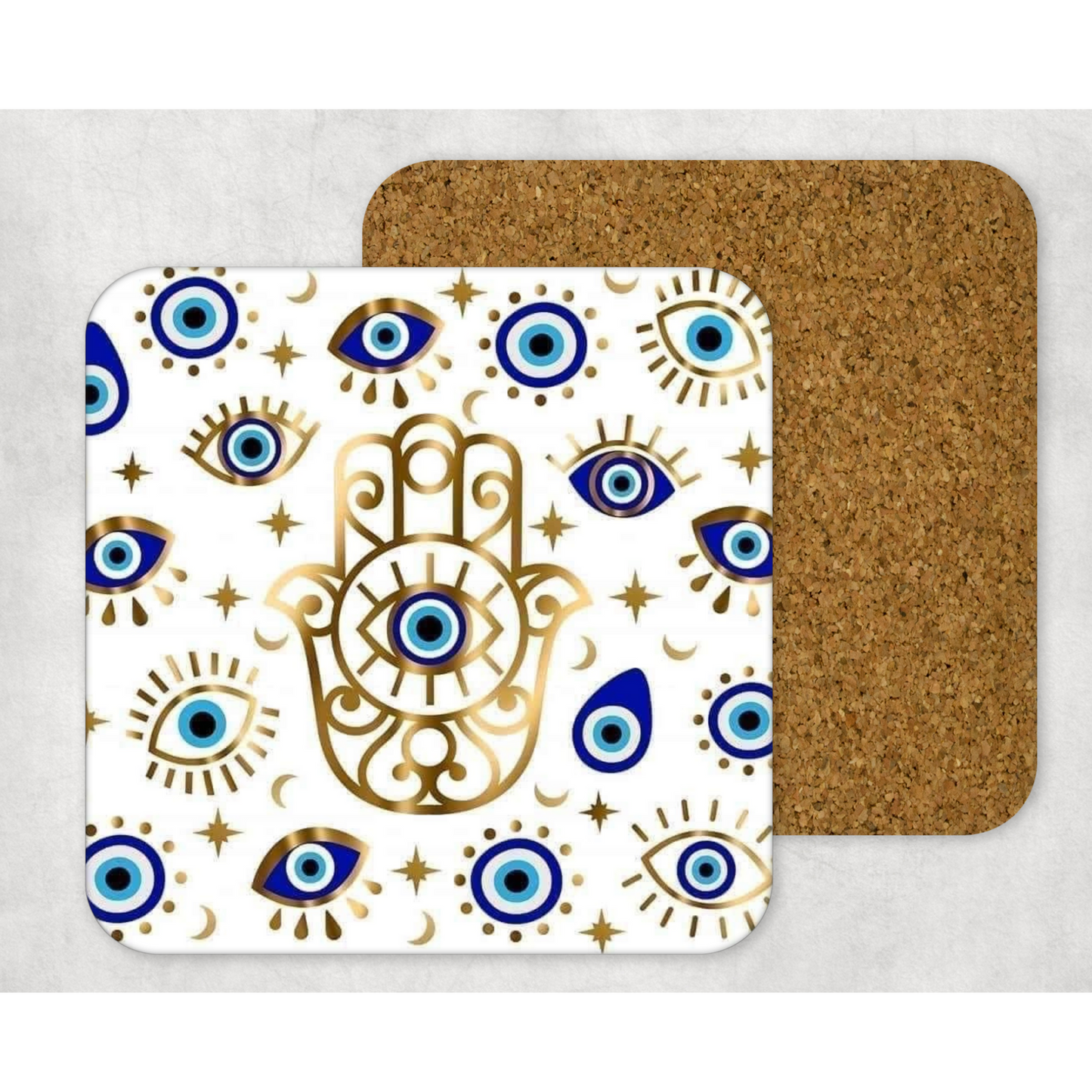 Beautifully Printed  Evil Eye Wooden Coasters for Stylish Home Décor