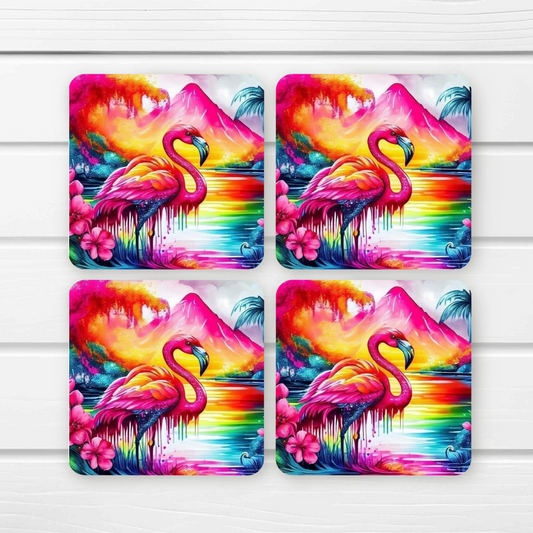 Beautifully Printed Flamingo Wooden Coasters for Stylish Home Décor