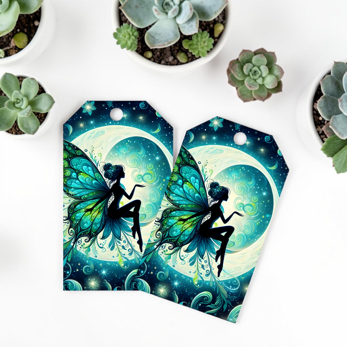 12 X  Moon Fairy Gift Tags, Gift Wrapping, Luggage Tags, Card Making