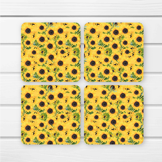 Beautifully Printed Sunflowers Wooden Coasters for Stylish Home Décor