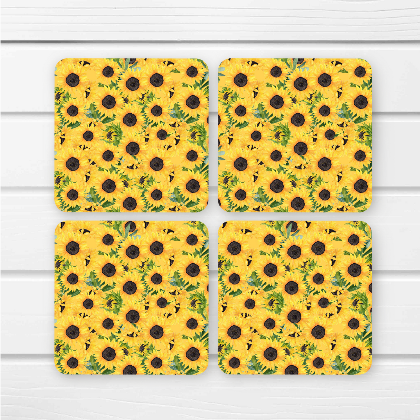 Beautifully Printed  Sunflowers Wooden Coasters for Stylish Home Décor
