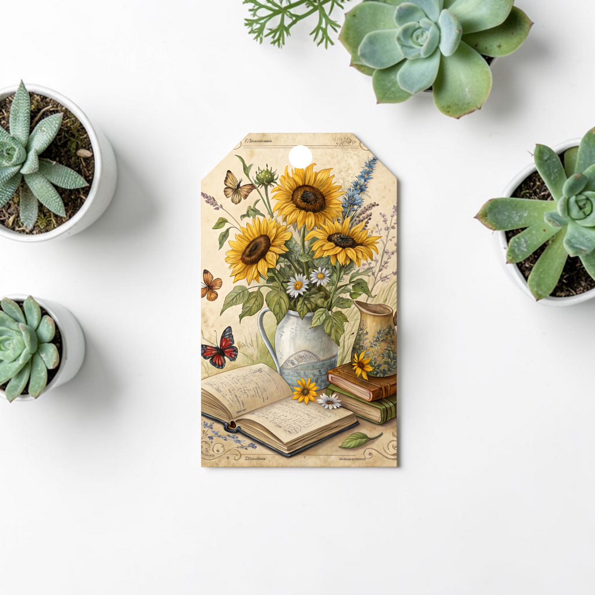 12 X  Vintage Sunflower Gift Tags, Gift Wrapping, Luggage Tags, Card Making